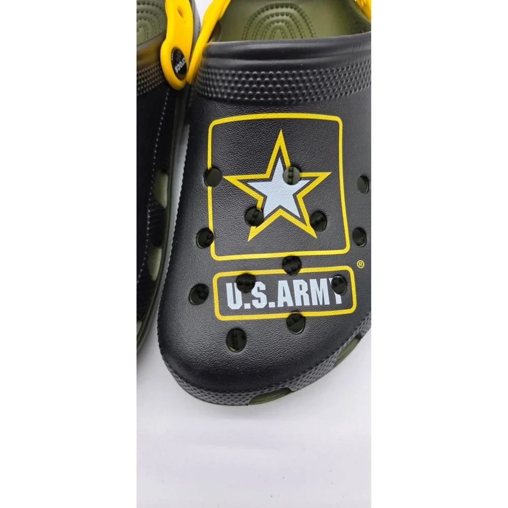 Crocs Classic Clog US Army Military Star Logo Black Olive Yellow Mens 7 Womens 9